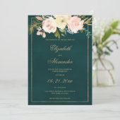 濃クラシック緑金ゴールドピンクサンゴフローラ結婚ズ 招待状 (スタンド正面)