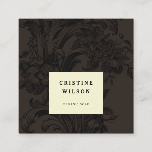 濃クラシック褐色ヴィンテージ装飾ビクトリアン スクエア名刺 (正面)