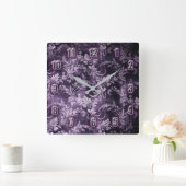 濃グランジ紫色のヴィンテージの花カッコいい柄 スクエア壁時計 (ホーム)