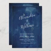 濃シンプル紺色水彩 招待状 (正面/裏面)