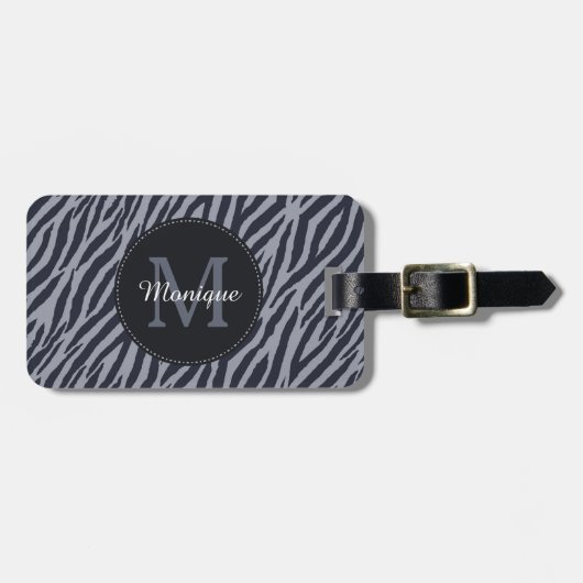 濃スタイリッシュ色ゼブラ印刷モノグラムと名前 ラゲッジタグ (正面横)