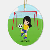 濃パーソナライズされた毛サッカー女子クリスマス セラミックオーナメント (左)