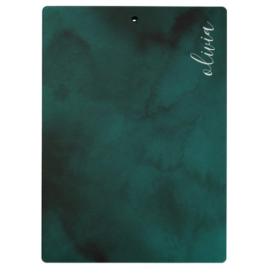 濃パーソナライズされた緑の水彩画 クリップボード (裏面)