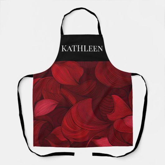 濃パーソナライズされた色の赤抽象芸術リーフのパターン エプロン (正面)