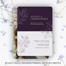 濃ミニマルい紫色の葉のアウトライン写真結婚 招待状