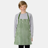 濃モダンい森の緑と白の垂直ストライプ エプロン (着用した状態)