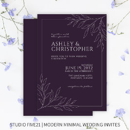 濃モダンい紫の葉の結婚輪郭 招待状