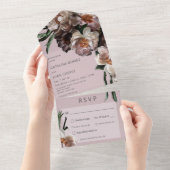 濃モダンい花が柔らかいピンクのディナー オールインワン招待状 (貼ってはがせる)