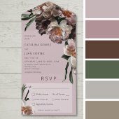 濃モダンい花が柔らかいピンクのディナー オールインワン招待状