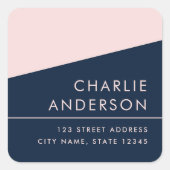 濃モダンミニマル色ピンク差出人住所ラベル スクエアシール (正面)