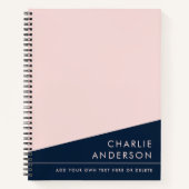 濃モダンミニマル青とピンクの名前をカスタムする ノートブック (正面)