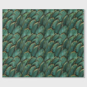 濃モダン緑金ゴールド羽模様 ラッピングペーパー (フラット)