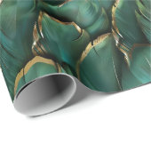 濃モダン緑金ゴールド羽模様 ラッピングペーパー (ロールコーナー)