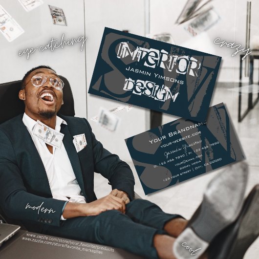 濃モダン色の青とモノグラムカッコいい付き灰色 名刺