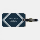 濃モダン色の青と白の幾何縁ど図形 ラゲッジタグ (裏面横)