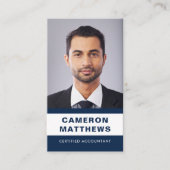 濃モダン色の青と白の追加フォトQRコード 名刺 (正面)