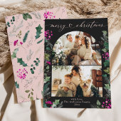 濃モダン色ピンクの植物体2フォトクリスマスカード シーズンカード