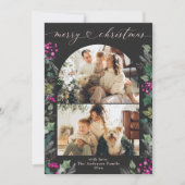 濃モダン色ピンクの植物体2フォトクリスマスカード シーズンカード (正面)