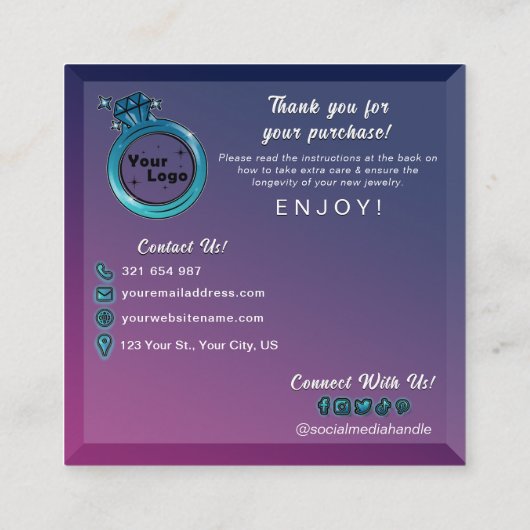 濃モダン色ピンク青グラデーションジュエリーガイ気にド エンクロージャーカード (裏面)