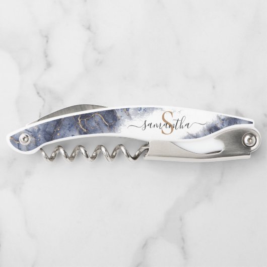 濃モダン色ブルー水彩金ゴールドモノグラム ソムリエナイフ (裏面)