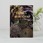 濃モダン色ムーディパープル植物学結婚金ゴールド 箔招待状 (立ち正面)