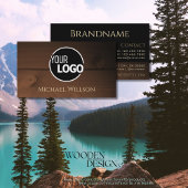 濃モダン褐色の木目の木目のボードのロゴ 名刺