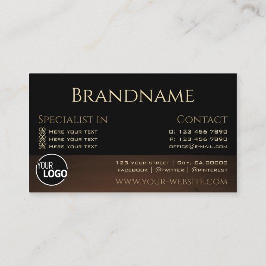 濃モダン褐色の木目の木目のボードのロゴ 名刺 (裏面)