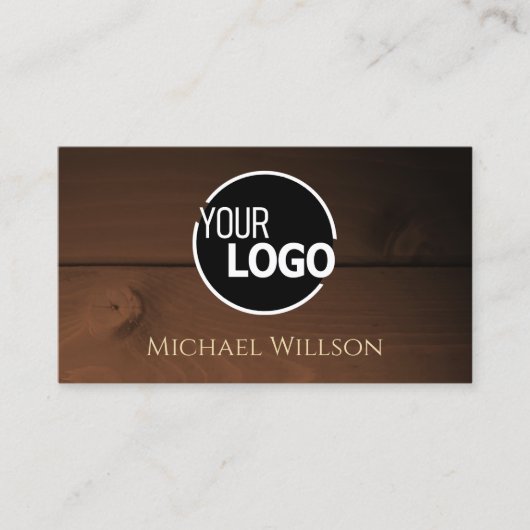 濃モダン褐色の木目の木目のボードのロゴ 名刺 (正面)