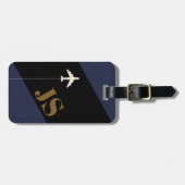 濃モダン青色モノグラム ラゲッジタグ (正面横)