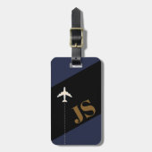 濃モダン青色モノグラム ラゲッジタグ (正面縦)