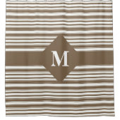 濃モノグラムのい茶色と白ストライプ色 シャワーカーテン (正面)