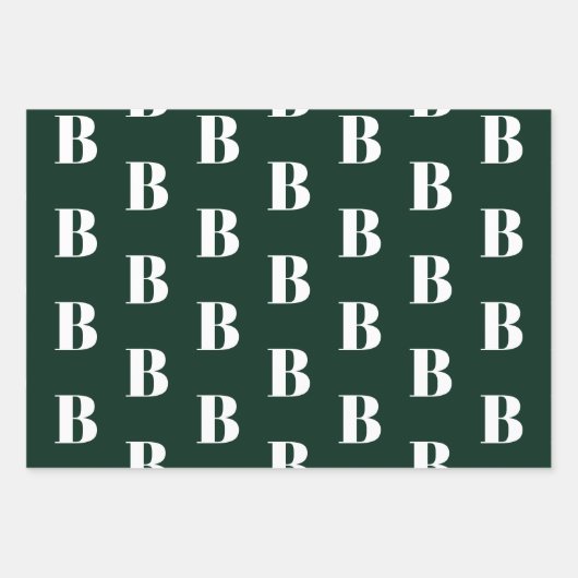 濃モノグラムの緑のカスタムイニシャル ラッピングペーパーシート (正面3)