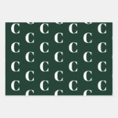 濃モノグラムの緑のカスタムイニシャル ラッピングペーパーシート (正面3)