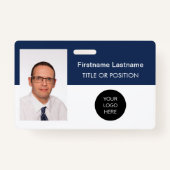 濃企業の色の青い写真ID名バッジ バッジ (正面)