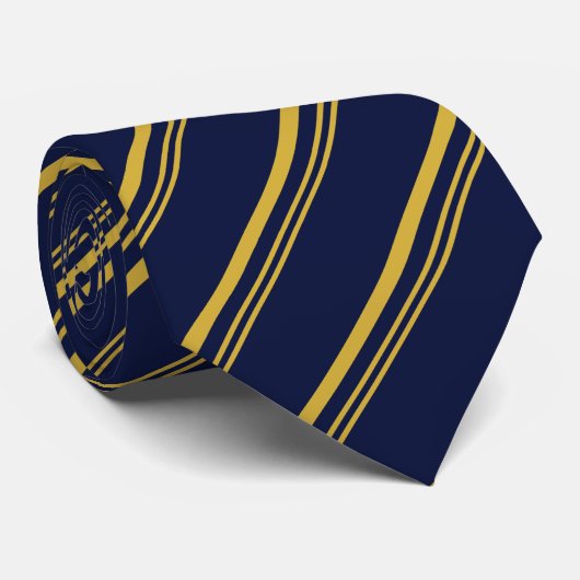 濃伝統的色の青と金ゴールドの斜めストライプ ネクタイ (ロール)