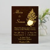 濃厚なダークチョコレートブラウンフローラ裏打ち結婚の 箔招待状 (立ち正面)