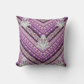 濃厚な紫と白のfを特徴とするピンクの生地 クッション (正面)