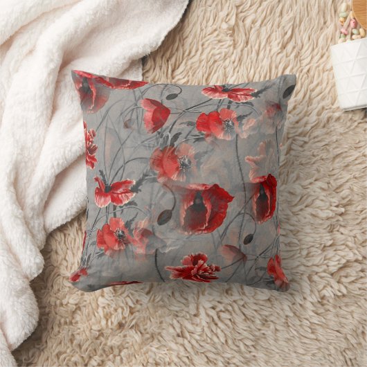 濃厚な赤い花のくもの巣濃い灰色の背景 クッション (ブランケット)