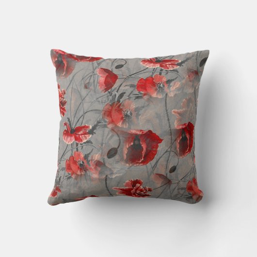 濃厚な赤い花のくもの巣濃い灰色の背景 クッション (裏面)