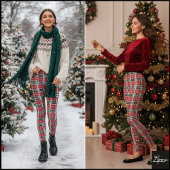 濃密な赤と緑のクリスマスタルタンチェック レギンス