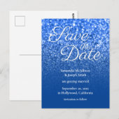 濃淡ブルーのぼかしグリッターSave the Date ポストカード (正面/裏面)