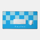 濃淡青色四角ブロックのパターン デスクマット (キーボード&マウス)