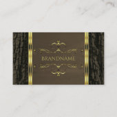 濃素朴褐色の木の樹皮の木目の金ゴールド縁ど 名刺 (正面)