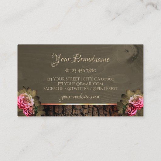 濃素朴褐色の木目のローズモノグラム 名刺 (裏面)