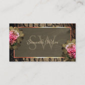 濃素朴褐色の木目のローズモノグラム 名刺 (正面)