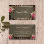 濃素朴褐色の木目のローズモノグラム 名刺