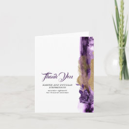 濃紫色とゴールドのグリッター 結婚式のお礼 サンキューカード