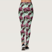 濃紫色と深紅のバラがミントグリーンに レギンス (裏面)