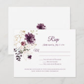 濃紫色と金の枠のバラ 白背景 RSVP (正面/裏面)