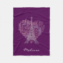 濃紫色のエッフェル塔及び銘刻文字パリ| フリースブランケット